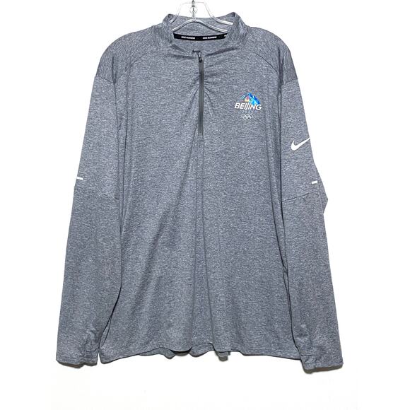 NBC Beijing Olympics 2022 Nike Running Dri Fit Gray Pullover LS Shirt Mens XXL - Picture 1 of 9